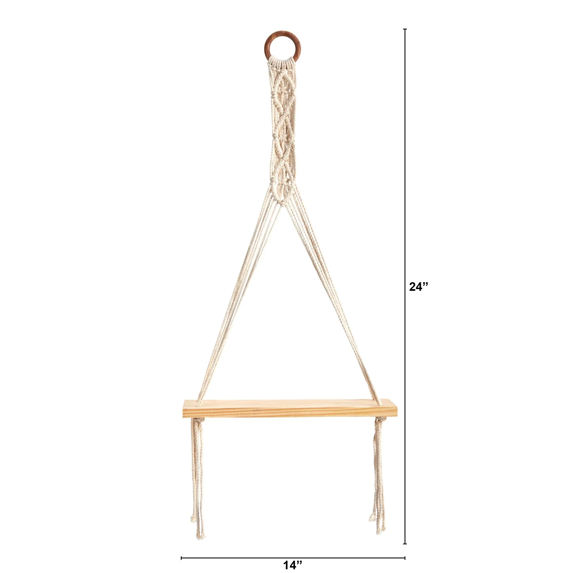 14” x 24” Handmade Macrame Wall Hanging with Wooden Shelf - Image 2