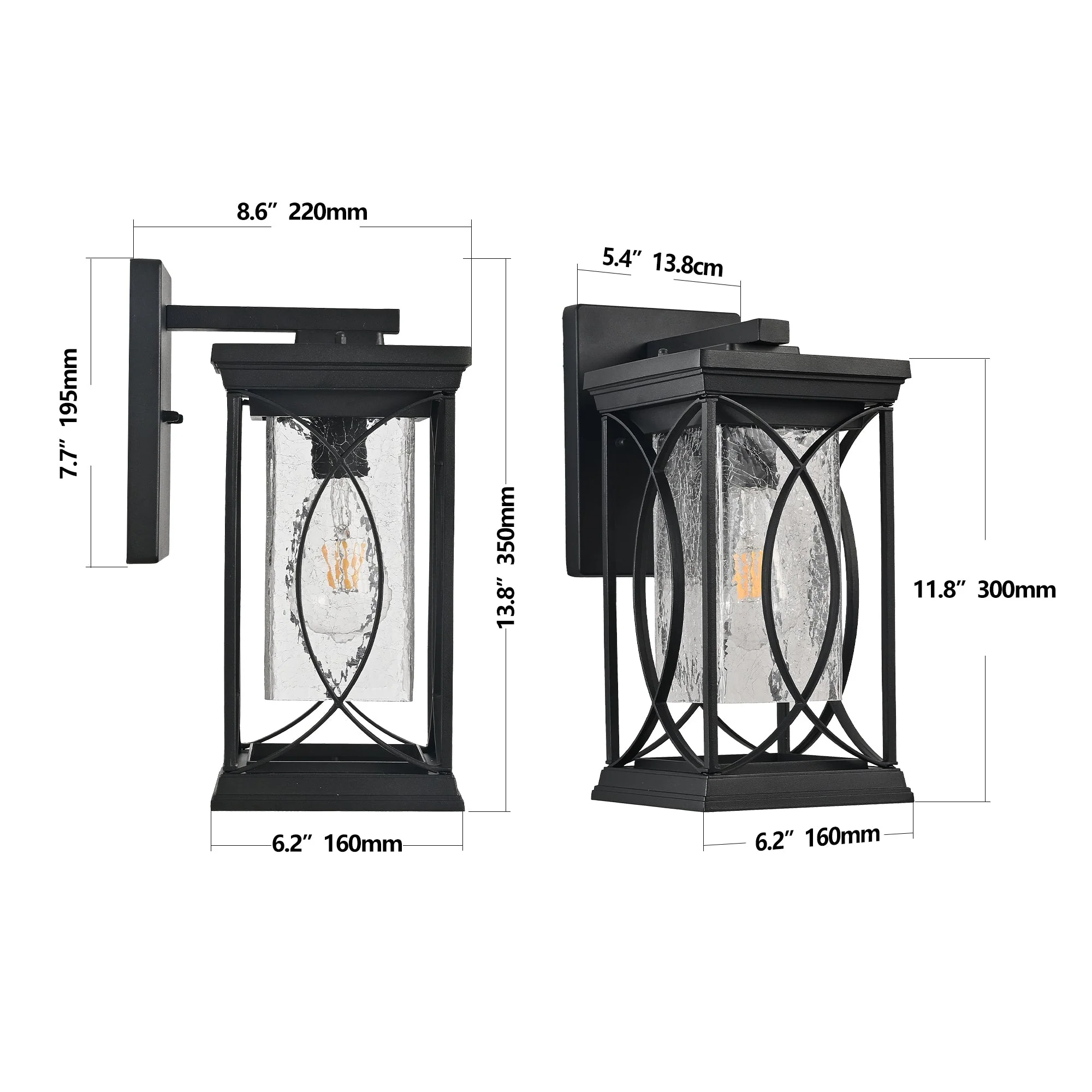 14'(H) Black Outdoor Wall Lantern with Crackled Glass - Image 10