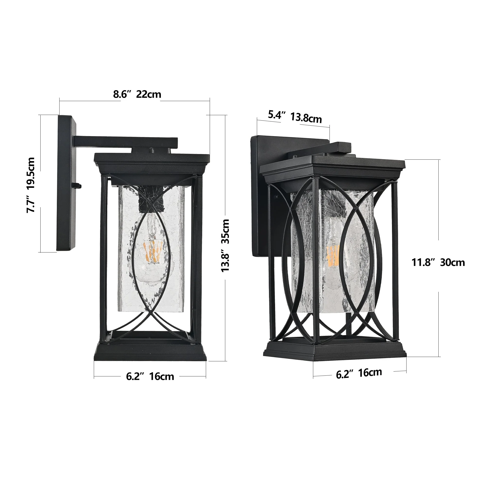 14'(H) Black Outdoor Wall Lantern with Crackled Glass - Image 11