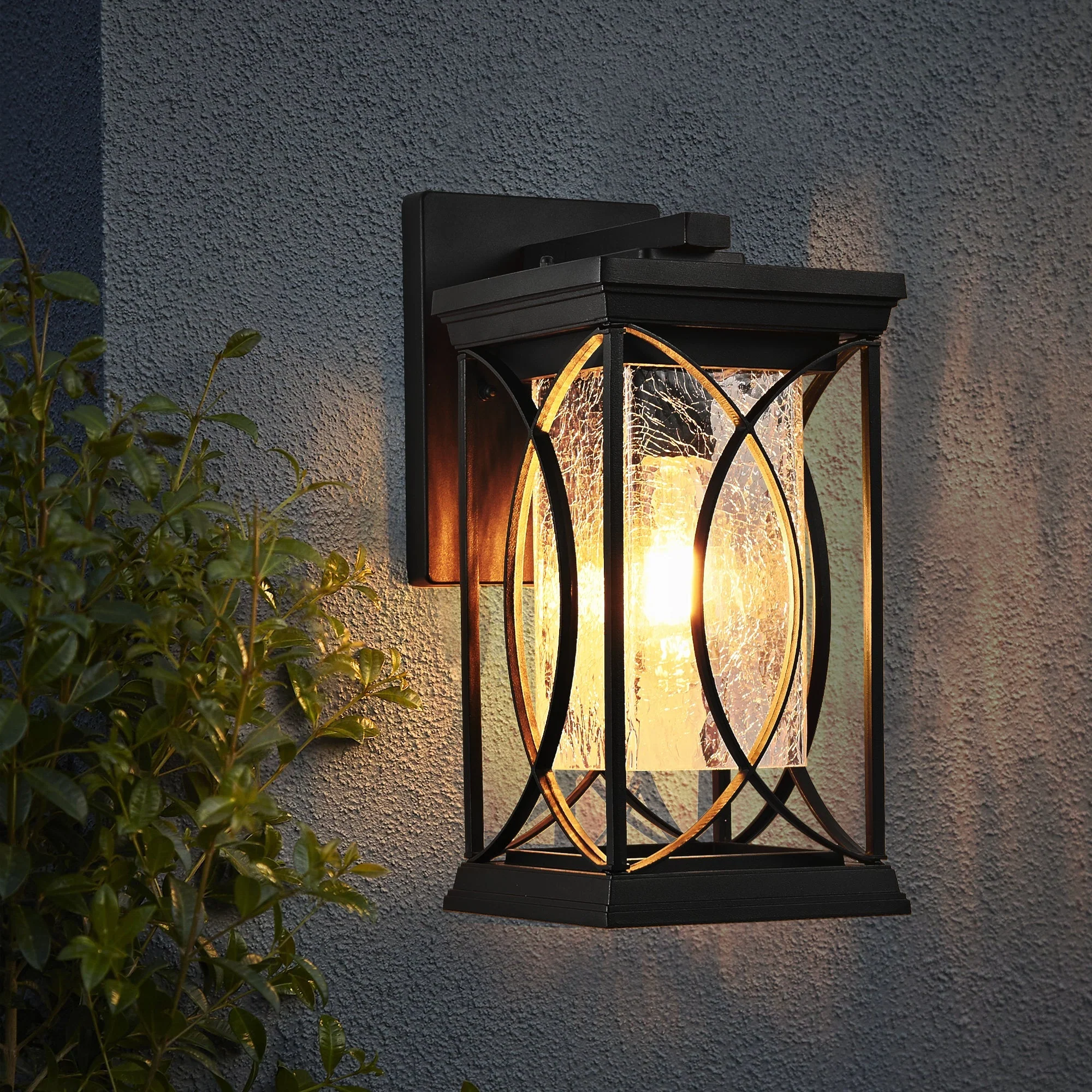 14'(H) Black Outdoor Wall Lantern with Crackled Glass - Image 4