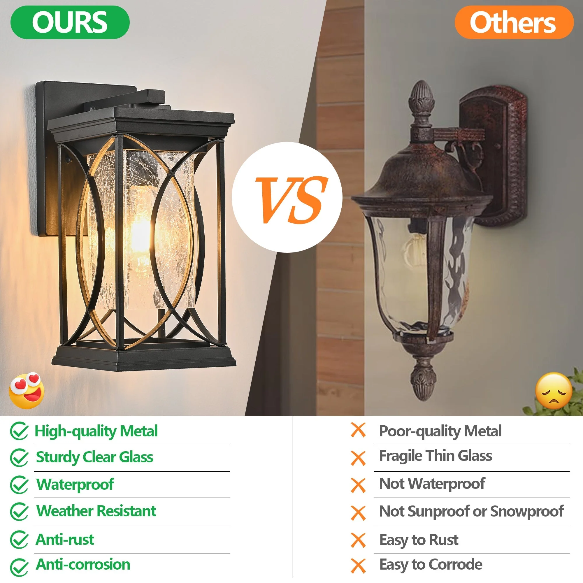 14'(H) Black Outdoor Wall Lantern with Crackled Glass - Image 7