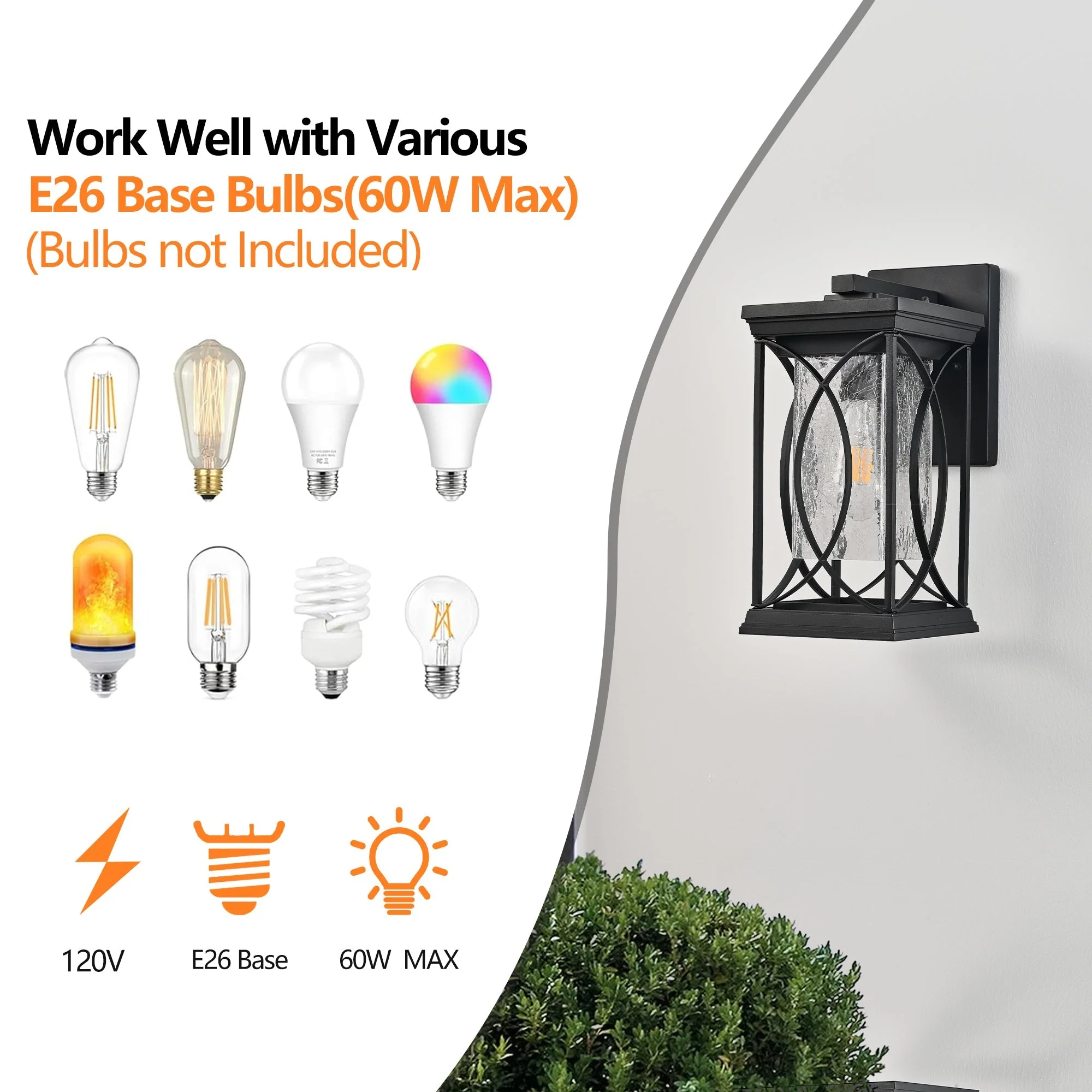 14'(H) Black Outdoor Wall Lantern with Crackled Glass - Image 8