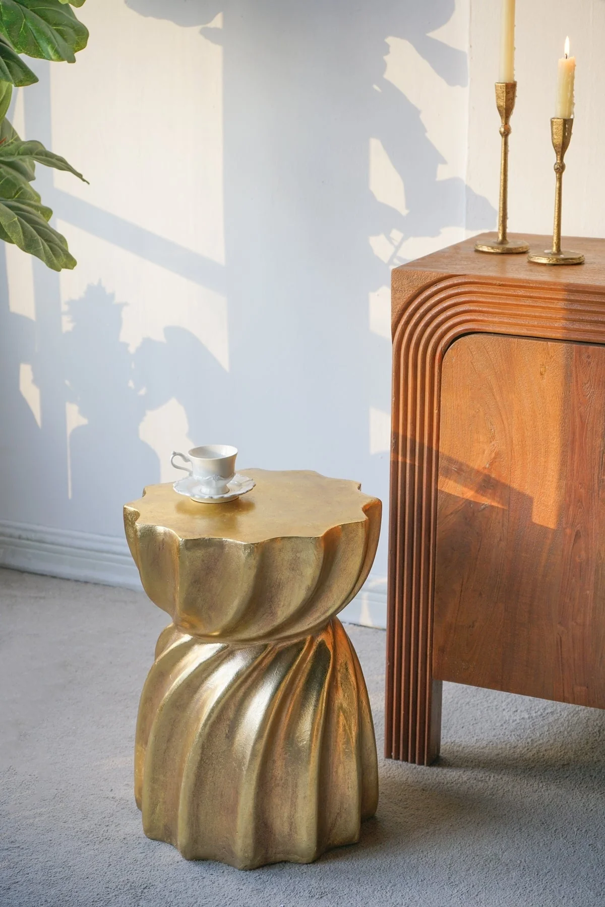 14x14x18.7' Gold Magnesium Accent Stool with Sculptural Swirl Design - Image 5