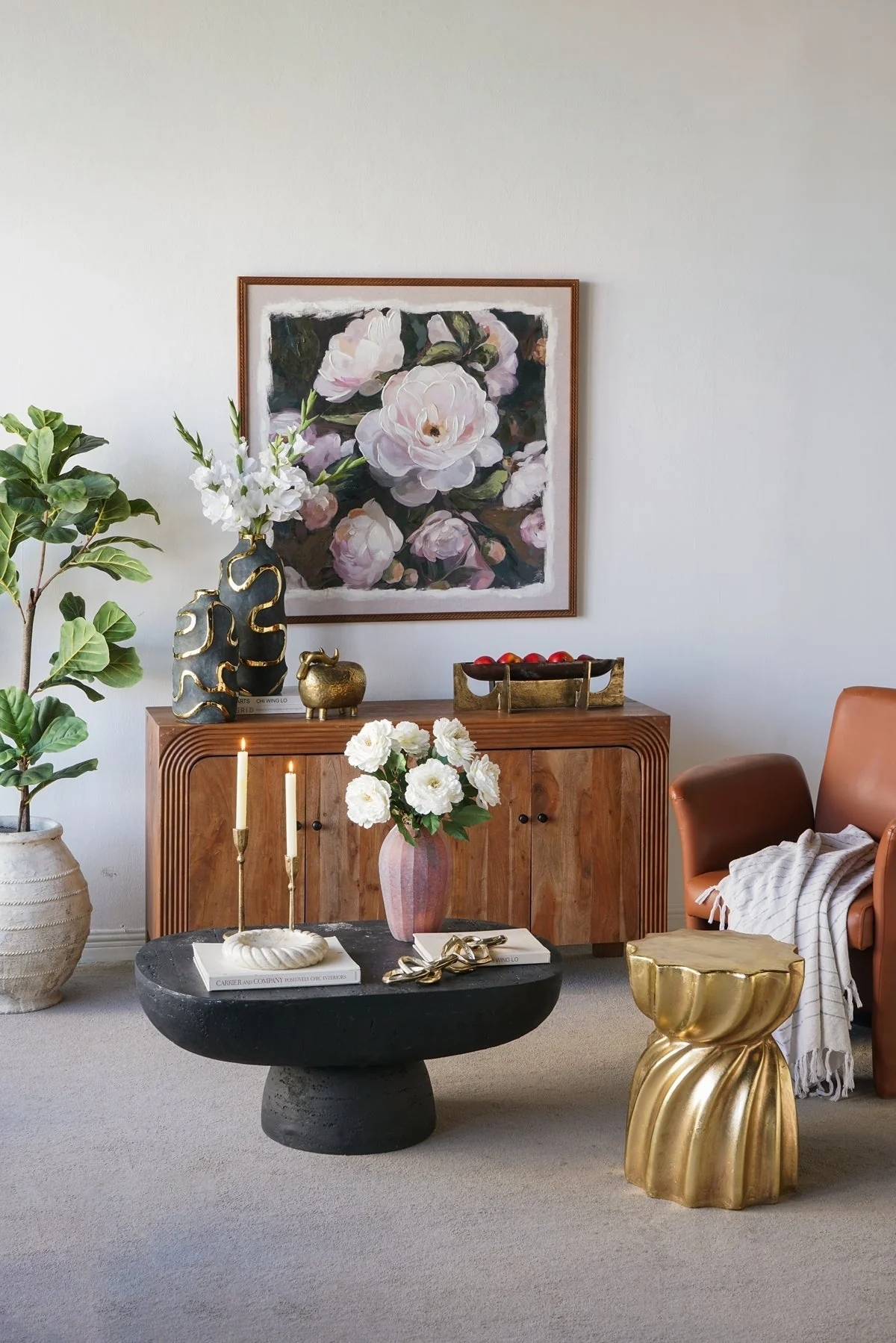 14x14x18.7' Gold Magnesium Accent Stool with Sculptural Swirl Design - Image 7