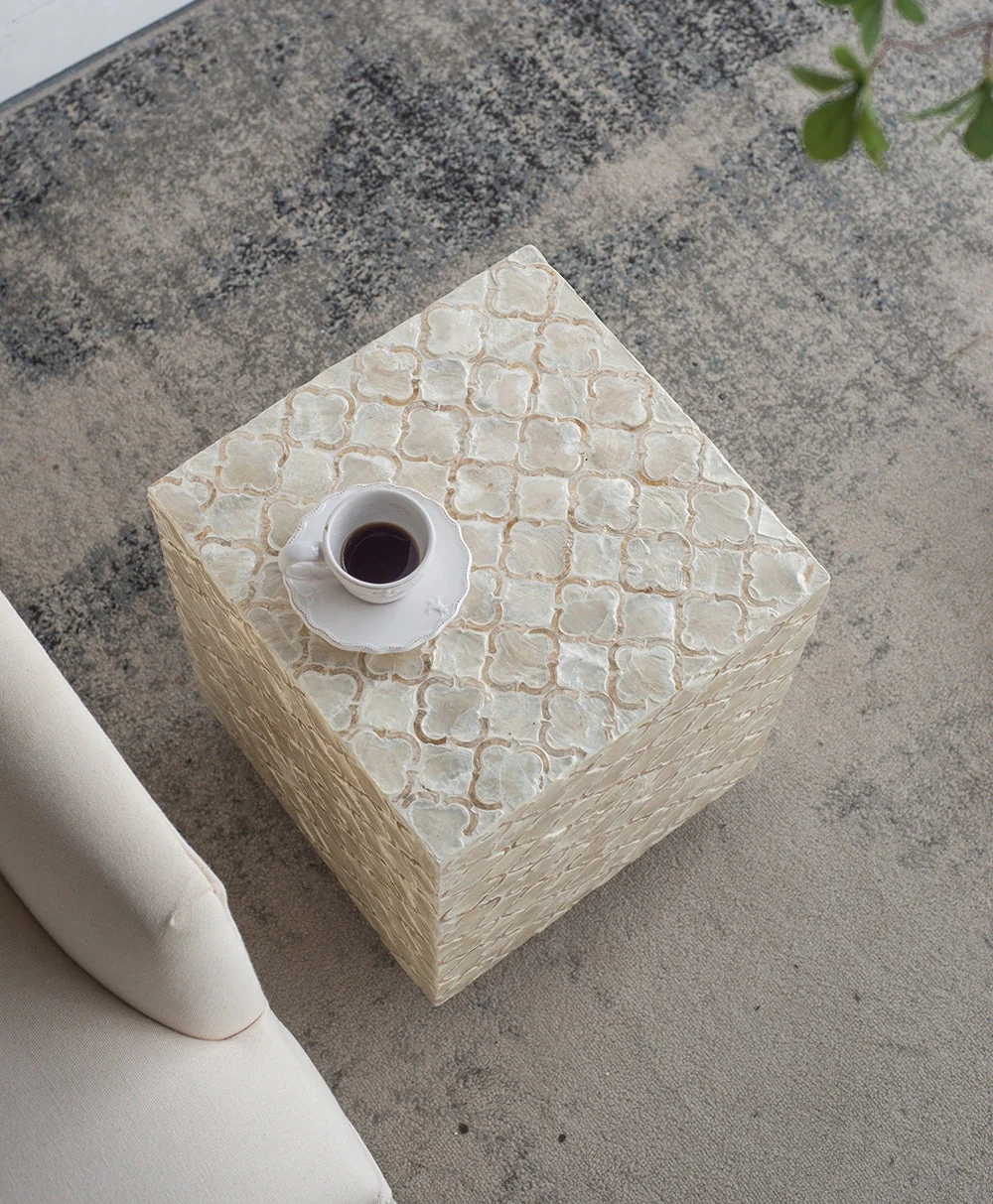 14x14x18' Square Capiz Stool, Cream - Image 10