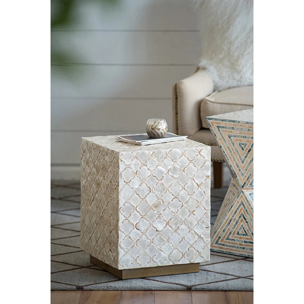 14x14x18' Square Capiz Stool, Cream - Image 11