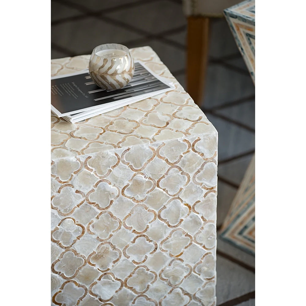 14x14x18' Square Capiz Stool, Cream - Image 12