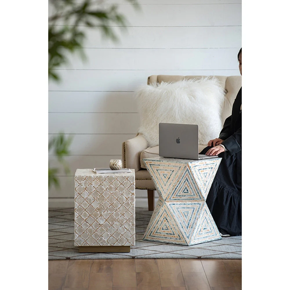 14x14x18' Square Capiz Stool, Cream - Image 13