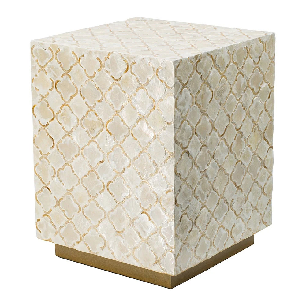 14x14x18' Square Capiz Stool, Cream - Image 2