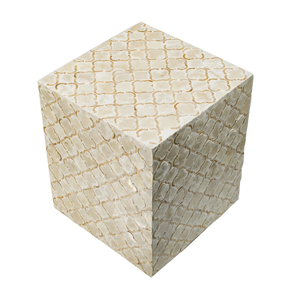 14x14x18' Square Capiz Stool, Cream - Image 4