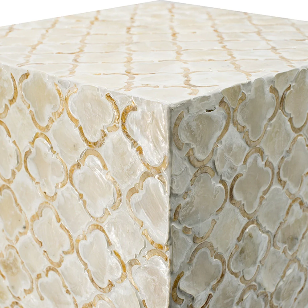 14x14x18' Square Capiz Stool, Cream - Image 5