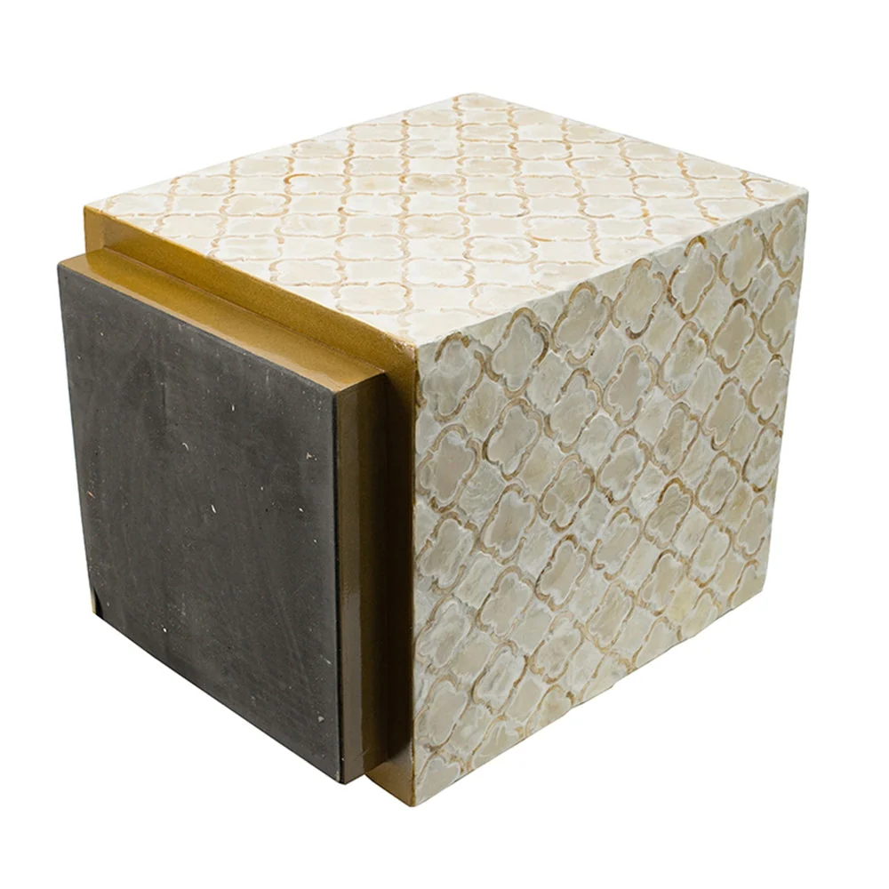14x14x18' Square Capiz Stool, Cream - Image 7