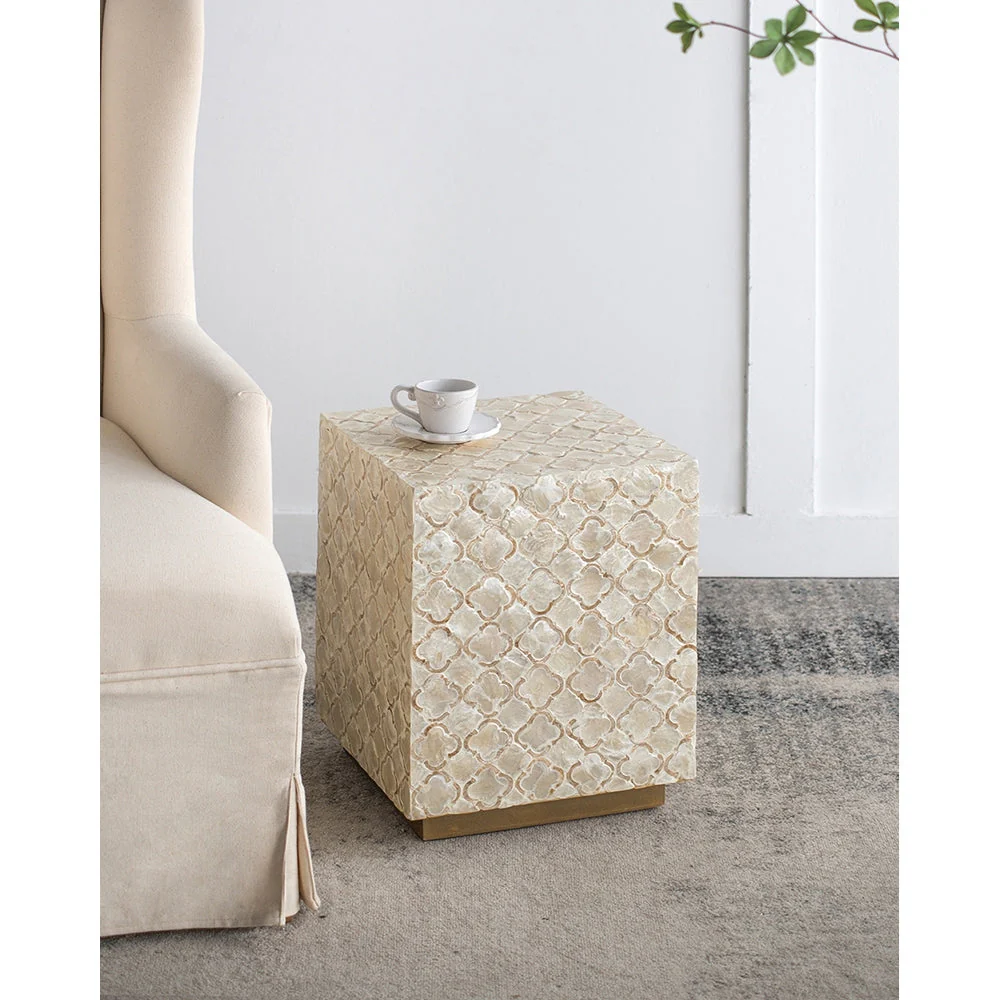 14x14x18' Square Capiz Stool, Cream - Image 8