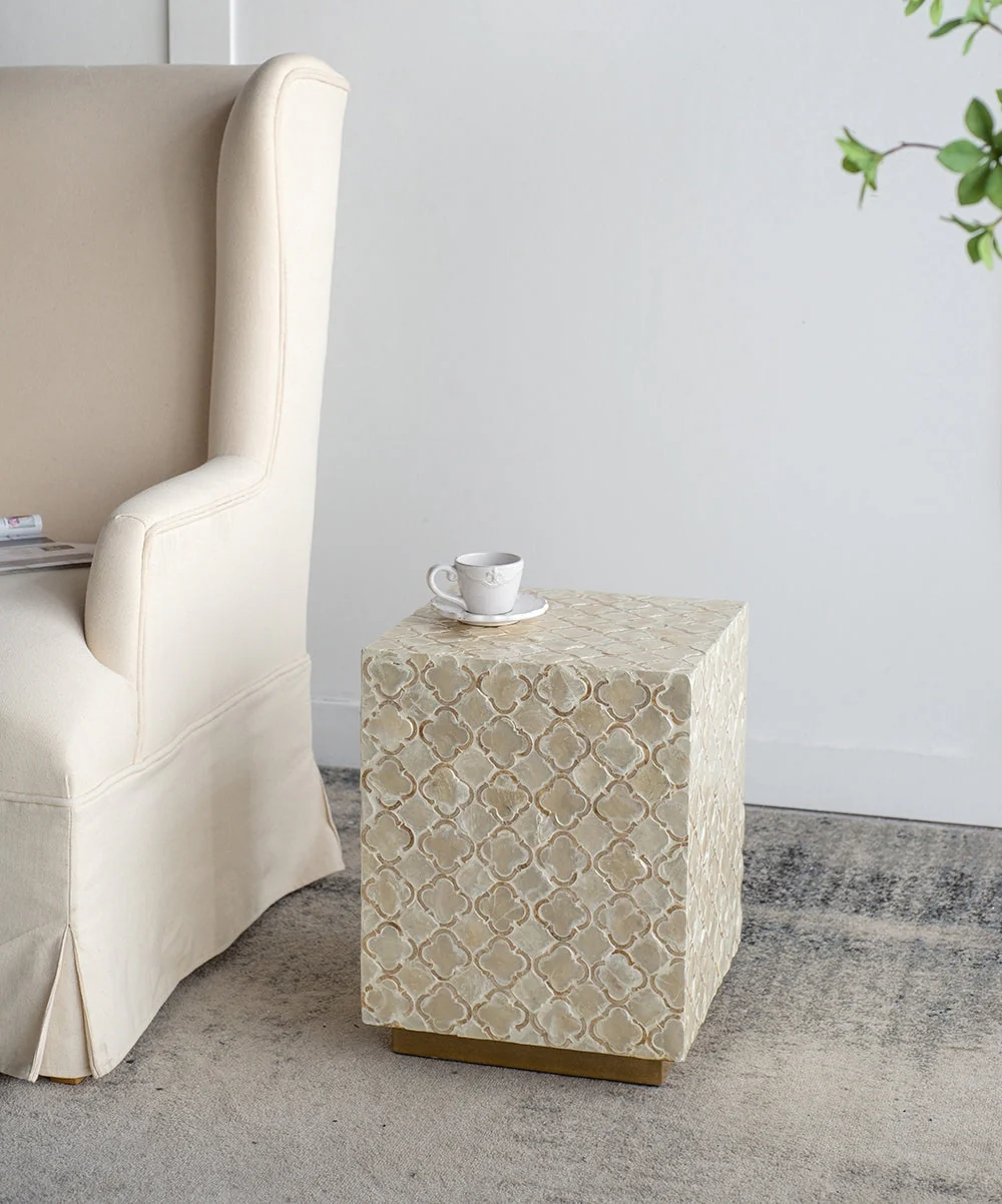 14x14x18' Square Capiz Stool, Cream - Image 9