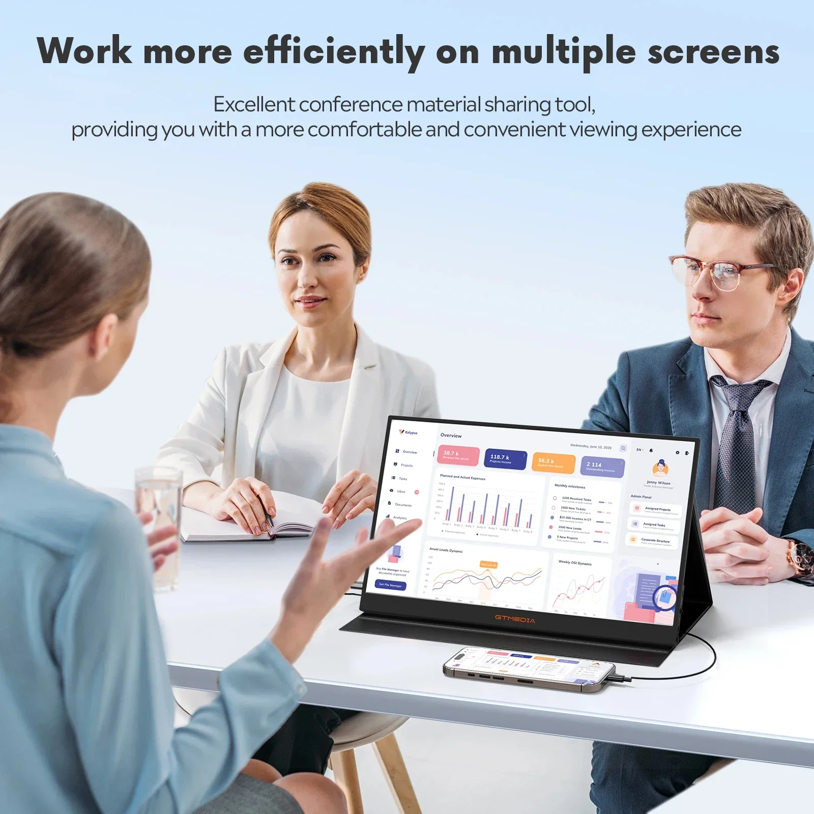 15.6" Portable Monitor GTMEDIA S15 FHD USB-C HDMI Laptop PC Gaming Second Screen - Image 3