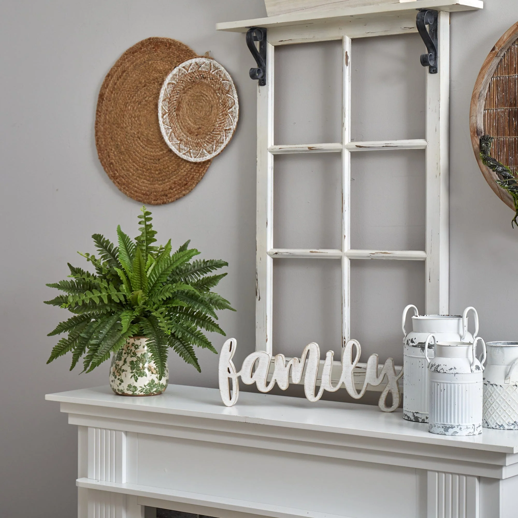 15” Boston Fern Artificial Plant with Tuscan Ceramic Green Scroll Planter - Image 4