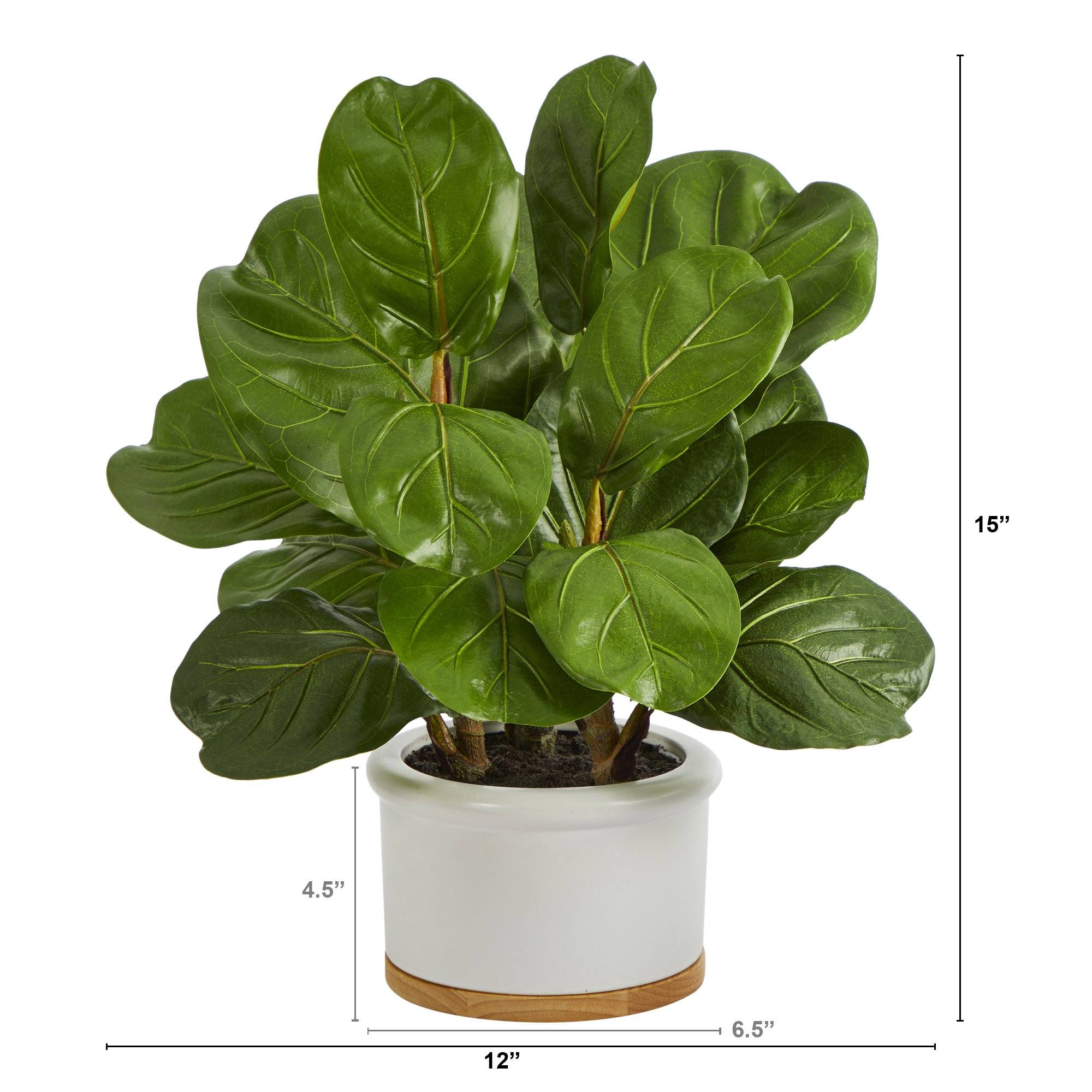 15” Fiddle Leaf Artificial Tree in White Planter - Image 2