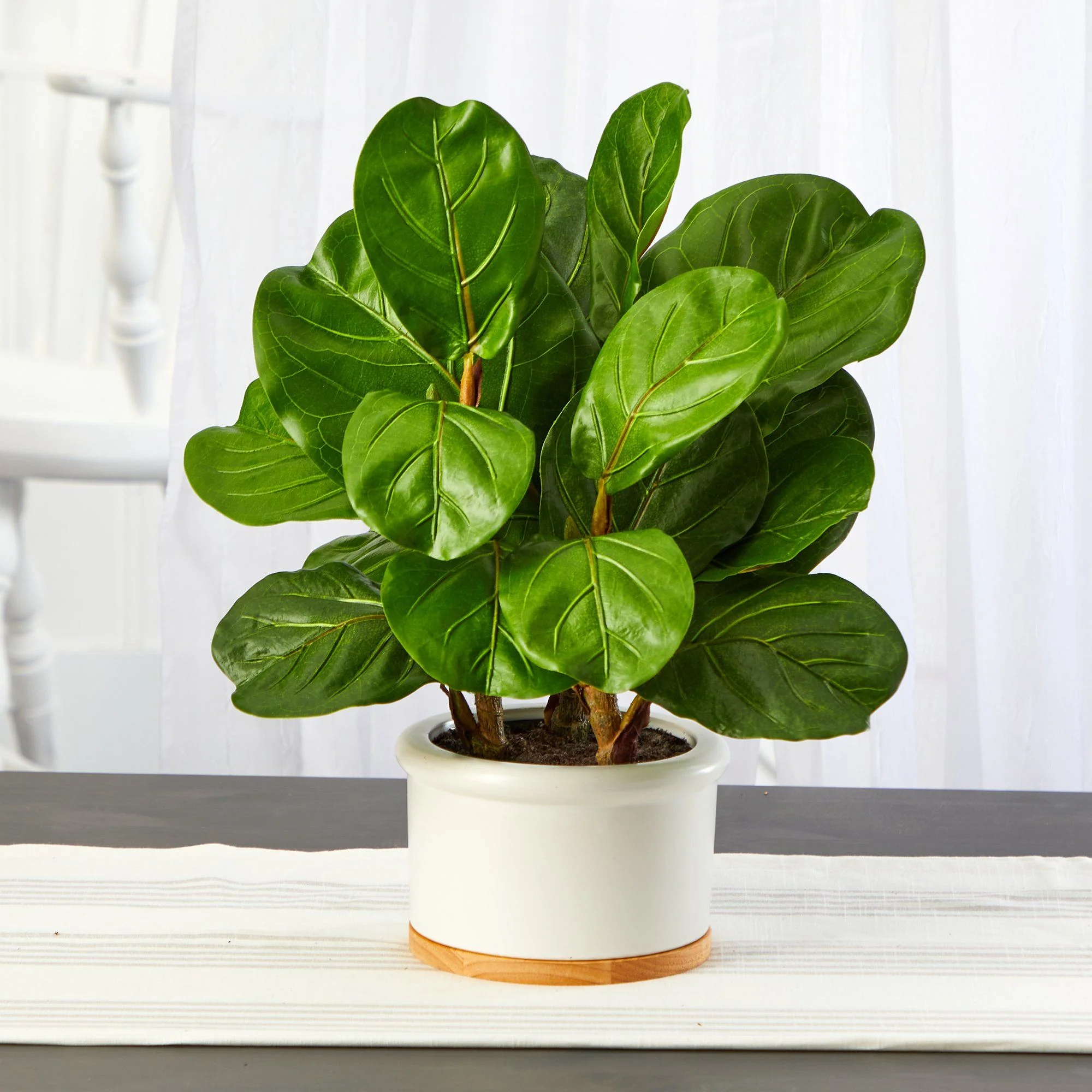 15” Fiddle Leaf Artificial Tree in White Planter - Image 3