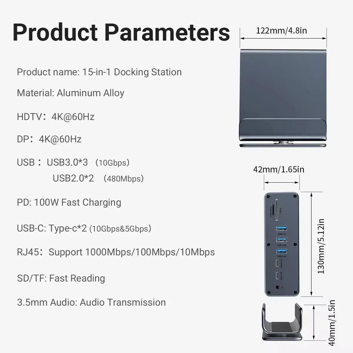 15 in 1 USB C Docking Station 4K 60Hz HDMI DP Ethernet Hub for Laptop - Image 6