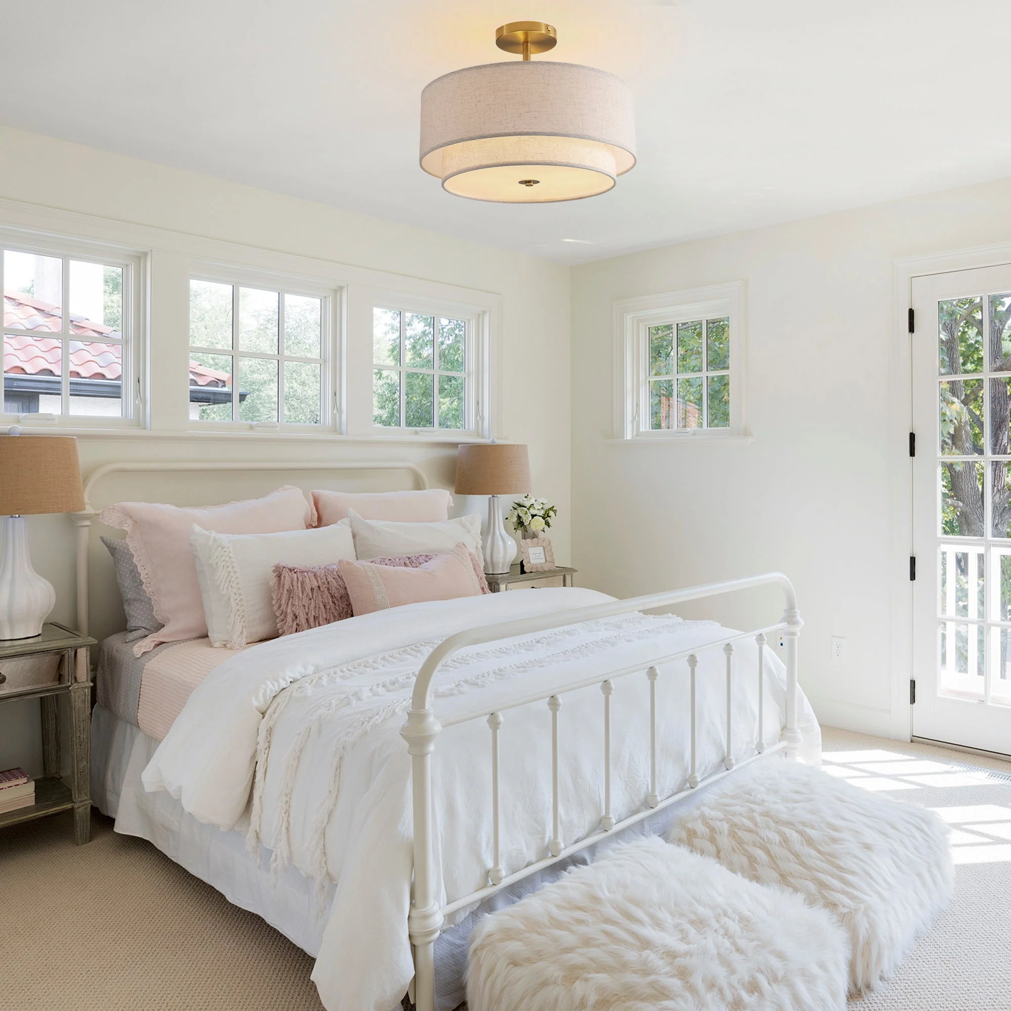 15' Modern Ceiling Light Fabric Upholstered - Image 4