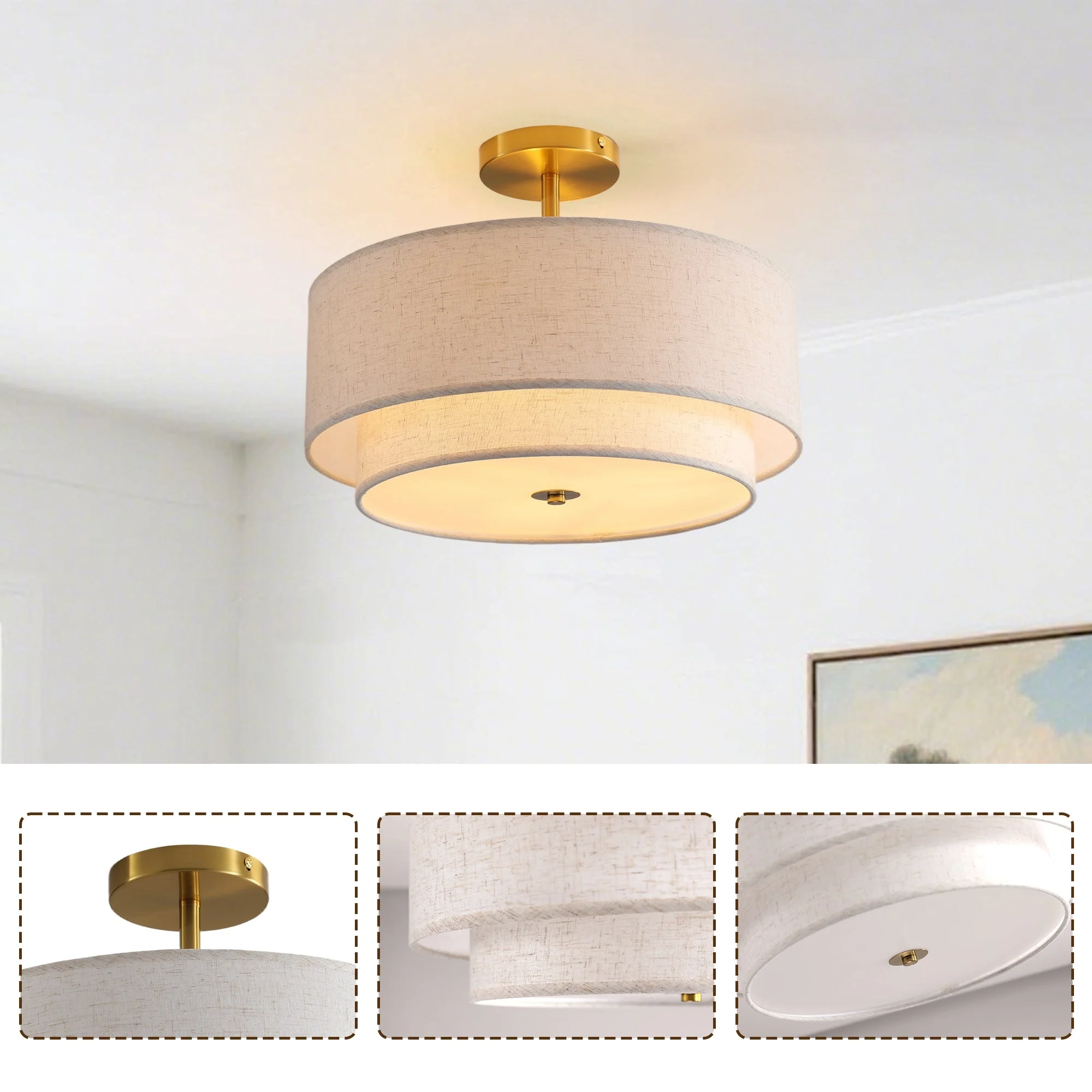 15' Modern Ceiling Light Fabric Upholstered - Image 6