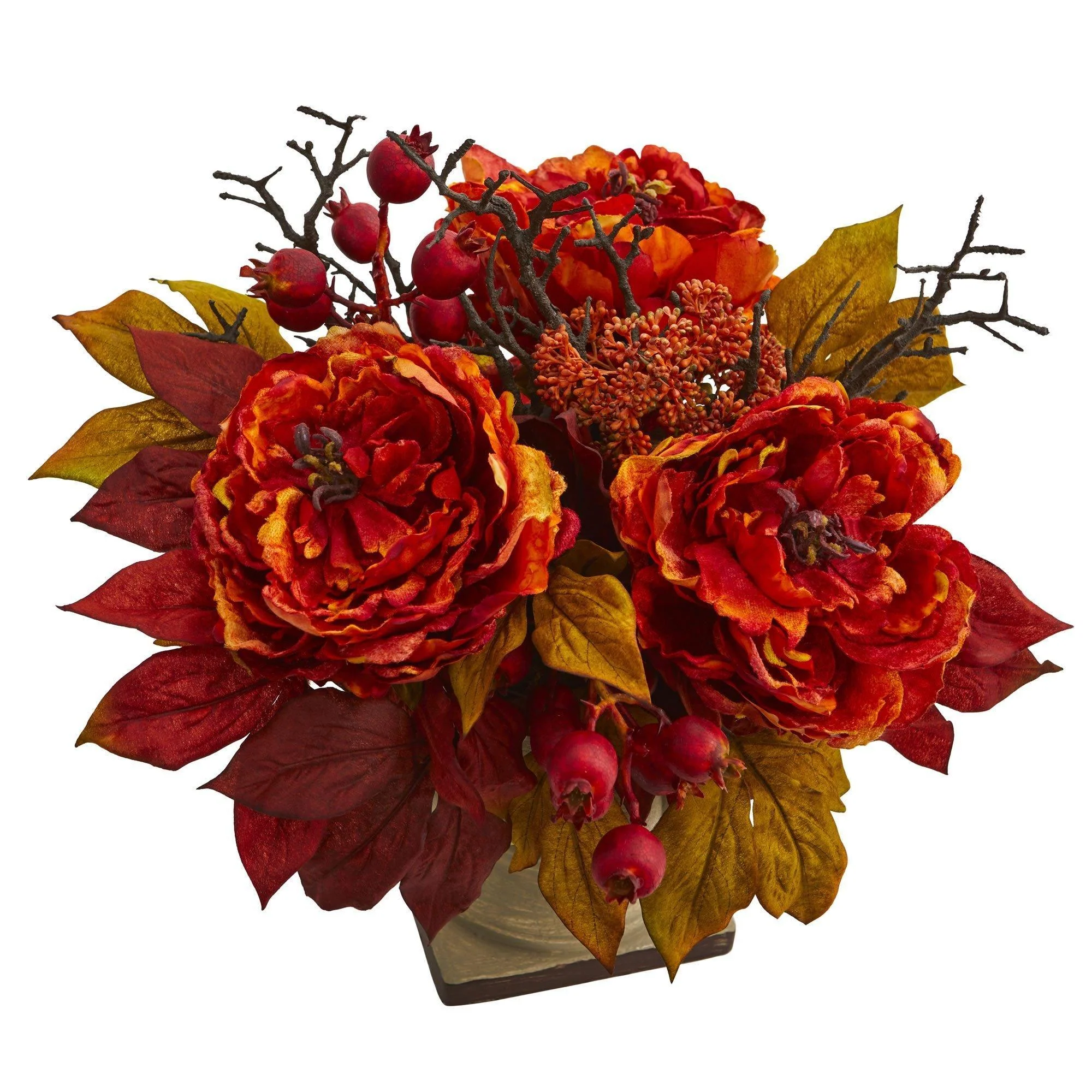 15” Peony and Sedum Artificial Arrangement - Image 2