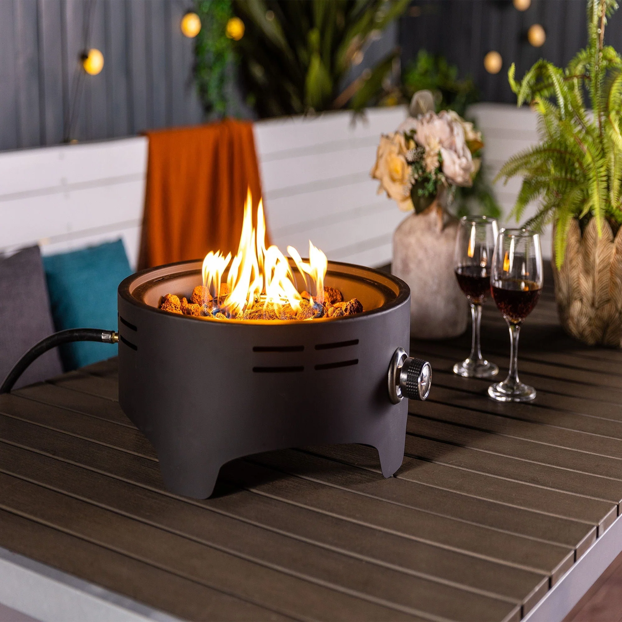 15" Propane Tabletop Gas Fire Pit, 40000 Btu Round Steel - Black - Image 2