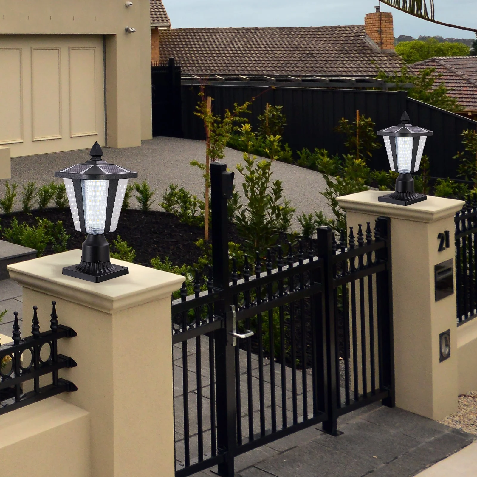 15' Solar Powered Outdoor Lantern, Modern Garden Light with LED (2-Pack)