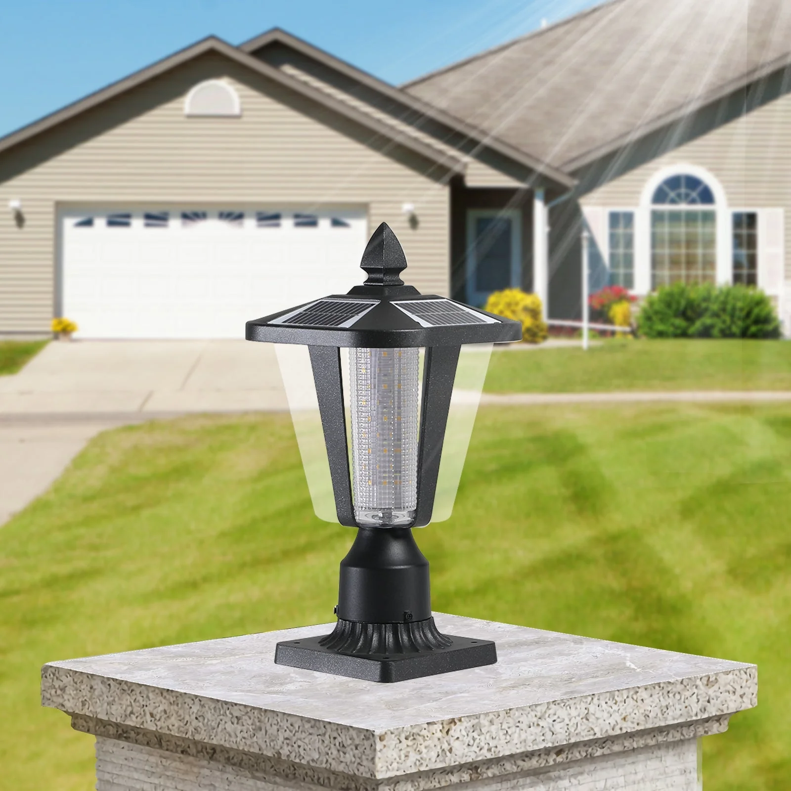 15' Solar Powered Outdoor Lantern, Modern Garden Light with LED (2-Pack) - Image 3