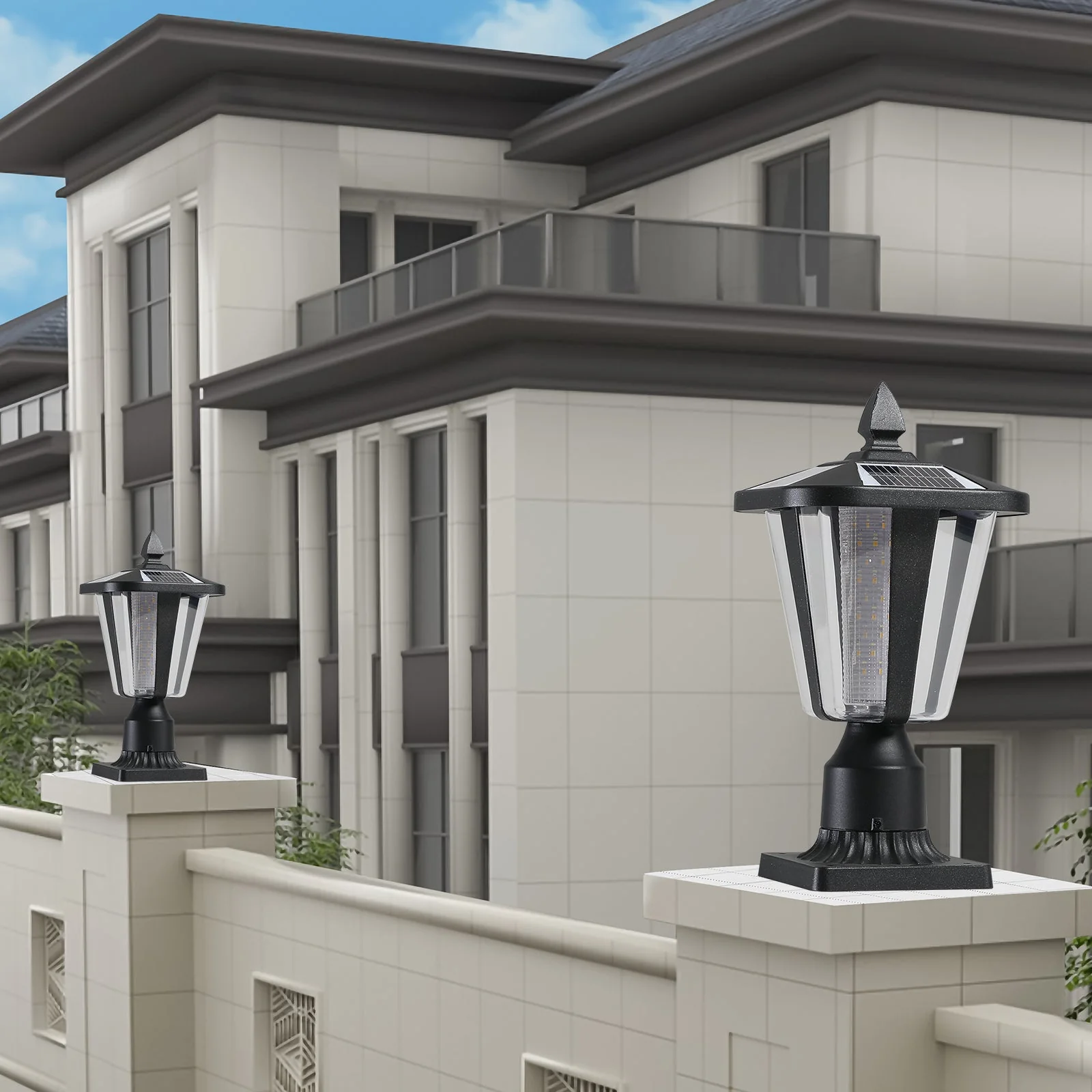 15' Solar Powered Outdoor Lantern, Modern Garden Light with LED (2-Pack) - Image 4