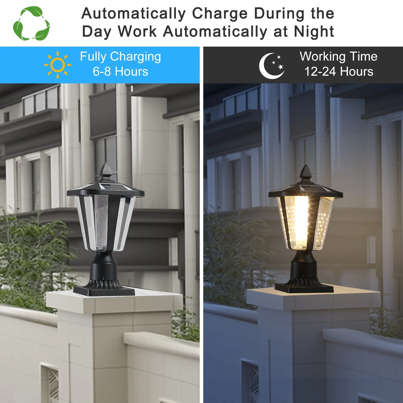 15' Solar Powered Outdoor Lantern, Modern Garden Light with LED (2-Pack) - Image 6