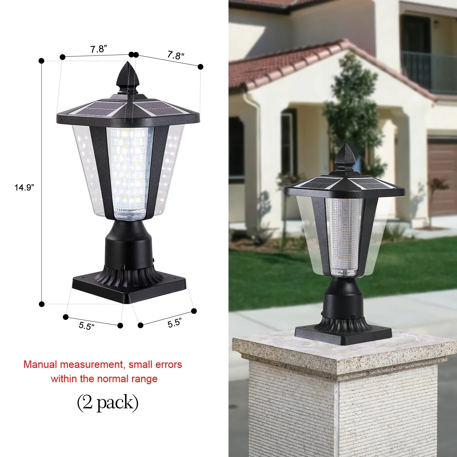 15' Solar Powered Outdoor Lantern, Modern Garden Light with LED (2-Pack) - Image 9