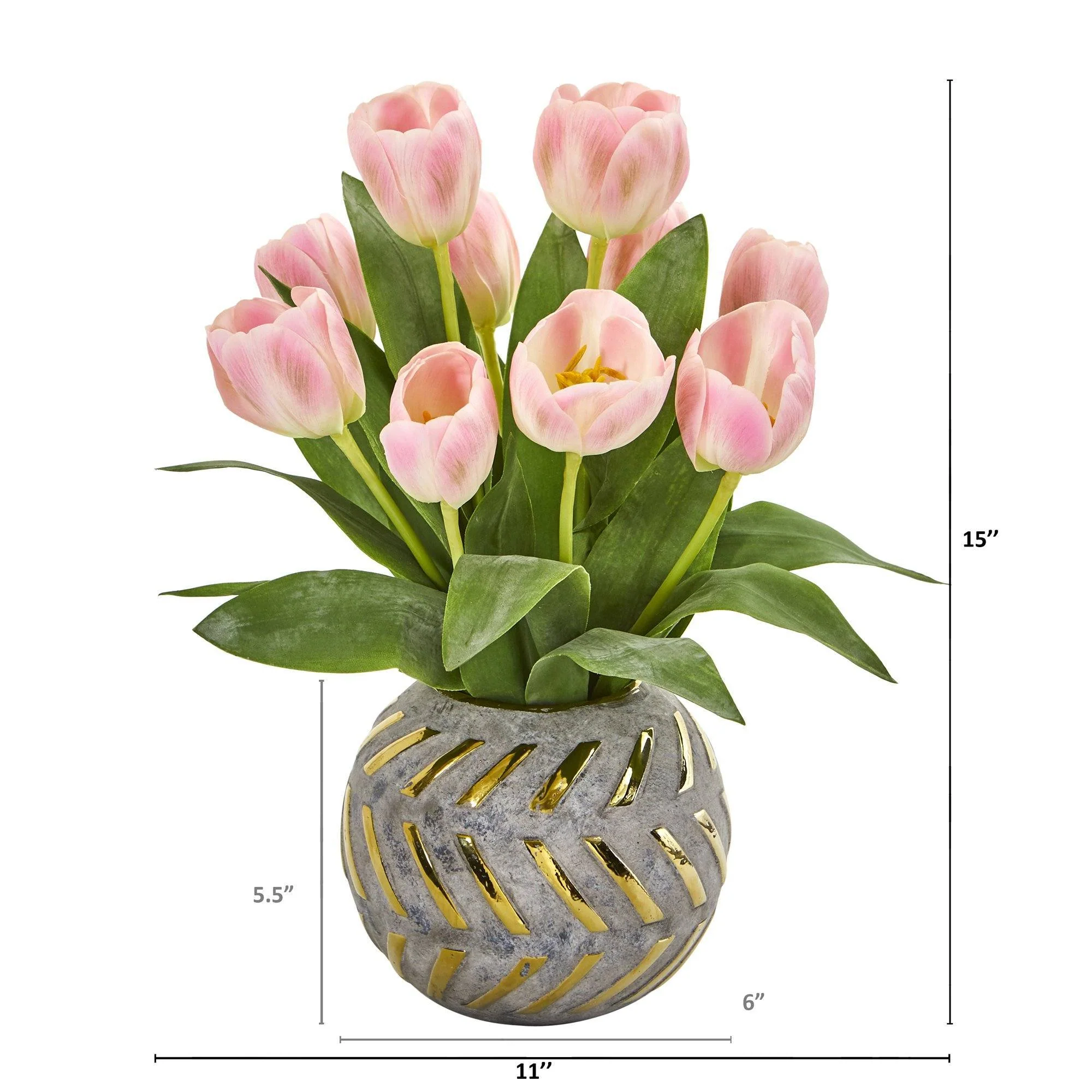 15” Tulip Artificial Arrangement in Decorative Vase - Image 4