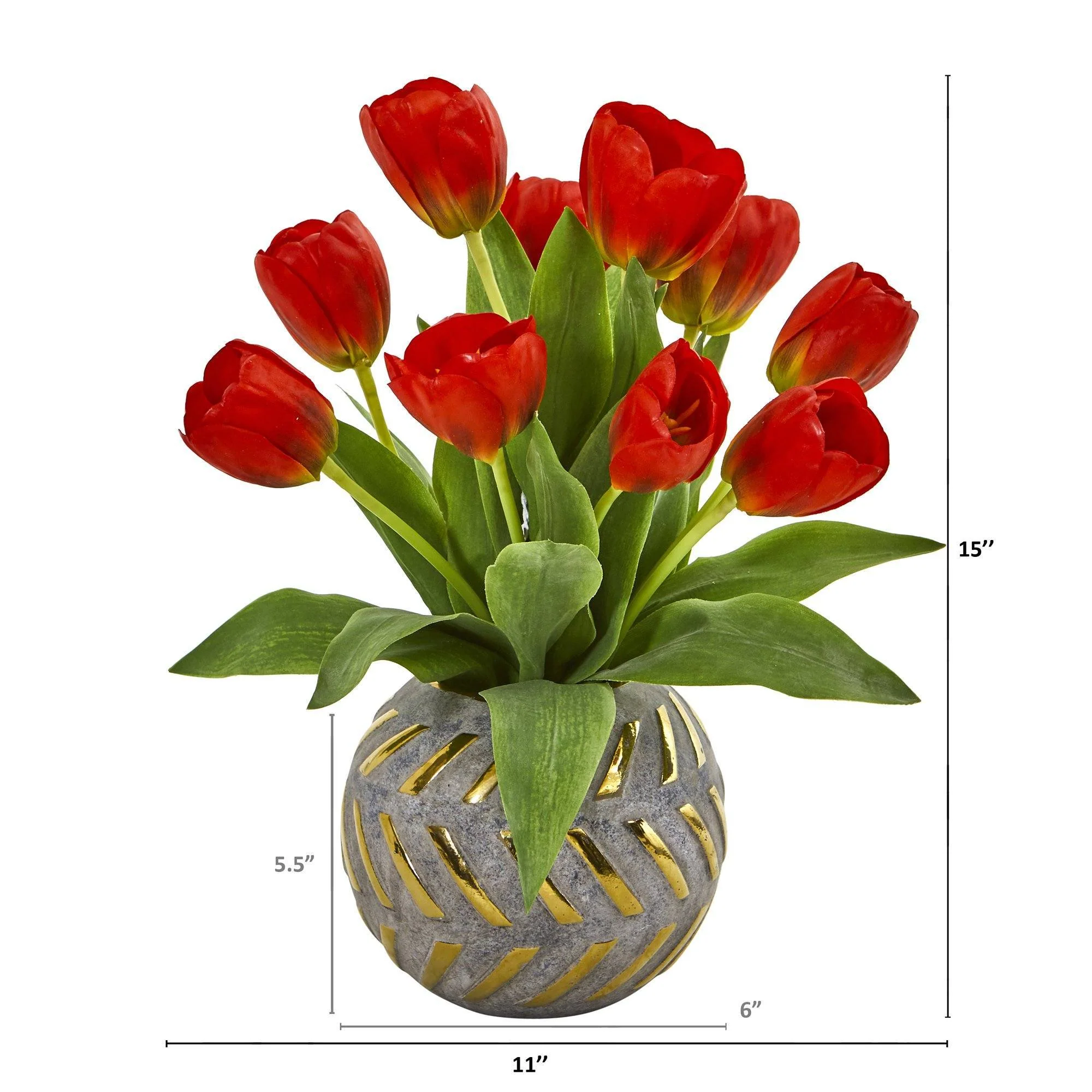 15” Tulip Artificial Arrangement in Decorative Vase - Image 5