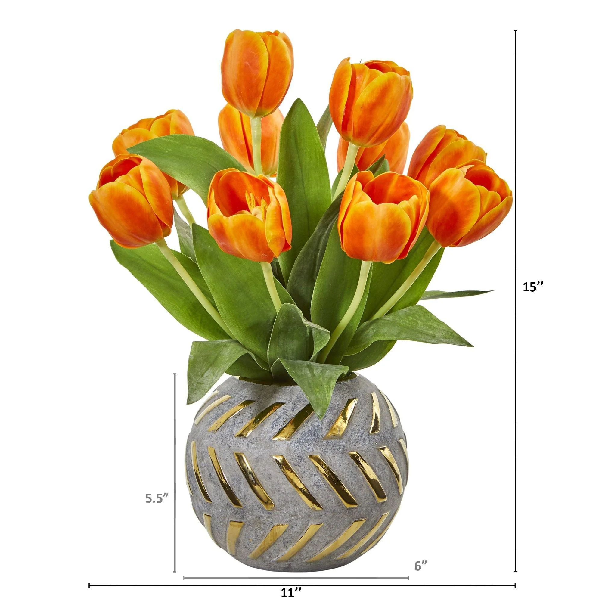 15” Tulip Artificial Arrangement in Decorative Vase - Image 8