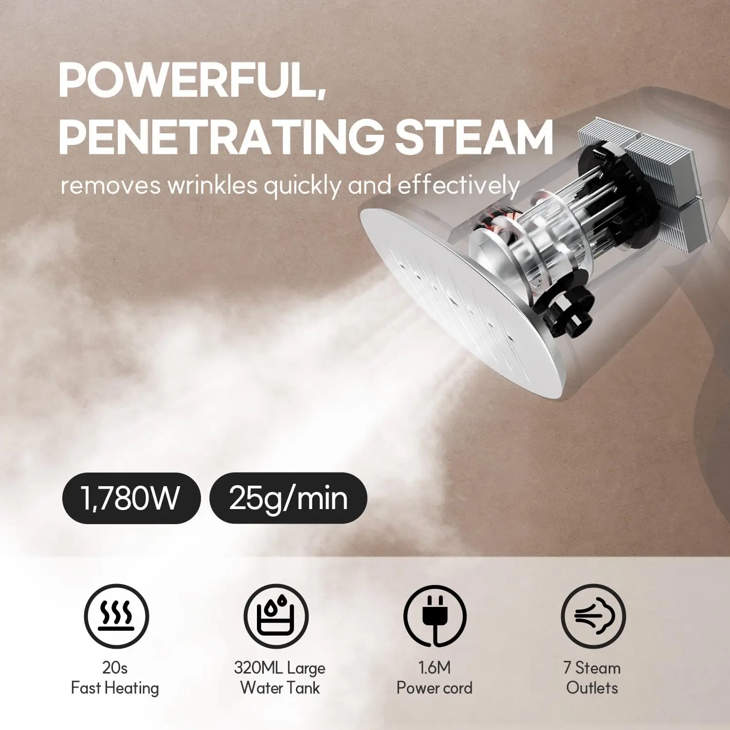 1500W Handheld Garment Steamer 3 Steam Levels Fast Heat Up Travel Home - Image 2
