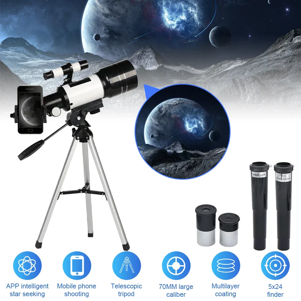 150X Astronomical Telescope 70mm Aperture Portable Refractor with Phone Adapter - Image 2
