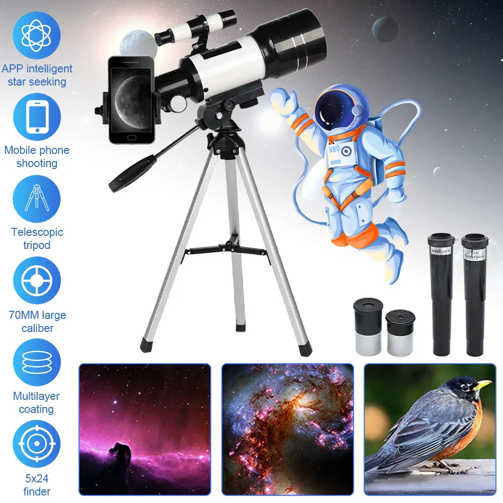 150X Astronomical Telescope 70mm Aperture Portable Refractor with Phone Adapter - Image 4