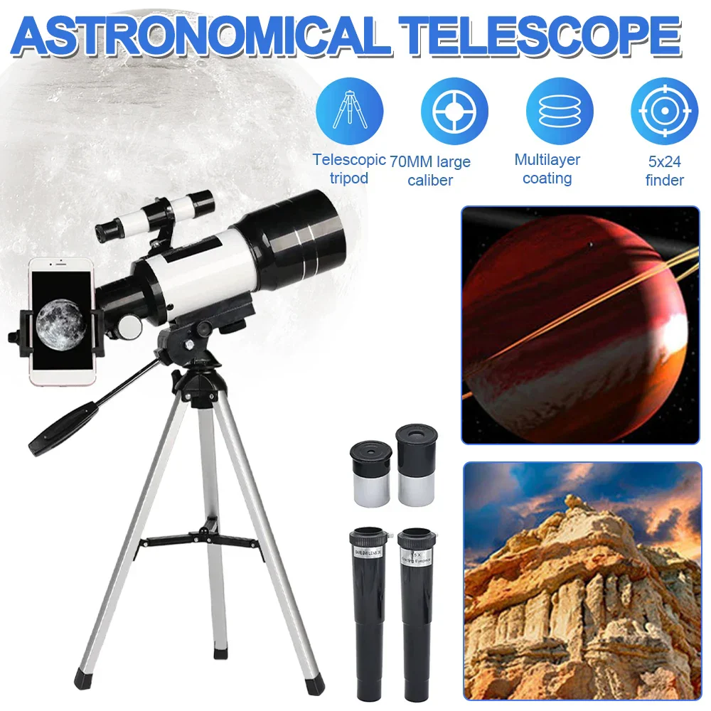 150X Astronomical Telescope 70mm Aperture Portable Refractor with Phone Adapter - Image 6