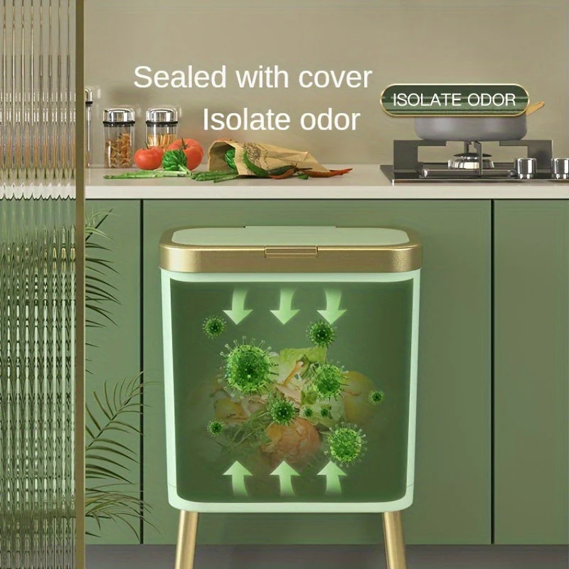 15L Slim Trash Can with Lid Odor Sealing Bathroom Kitchen Bin - Image 13