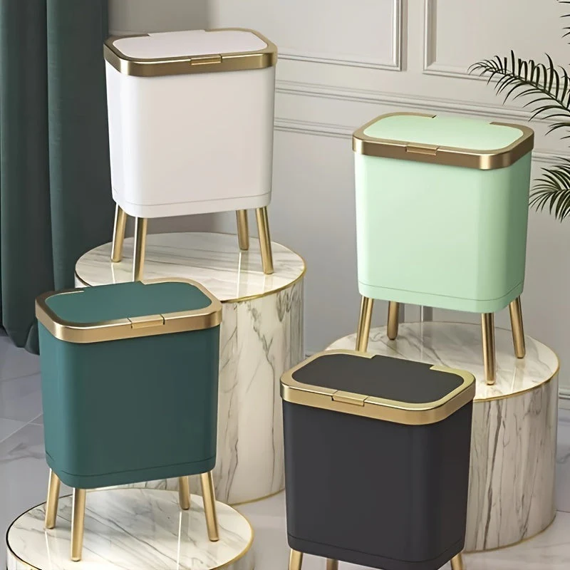 15L Slim Trash Can with Lid Odor Sealing Bathroom Kitchen Bin - Image 2