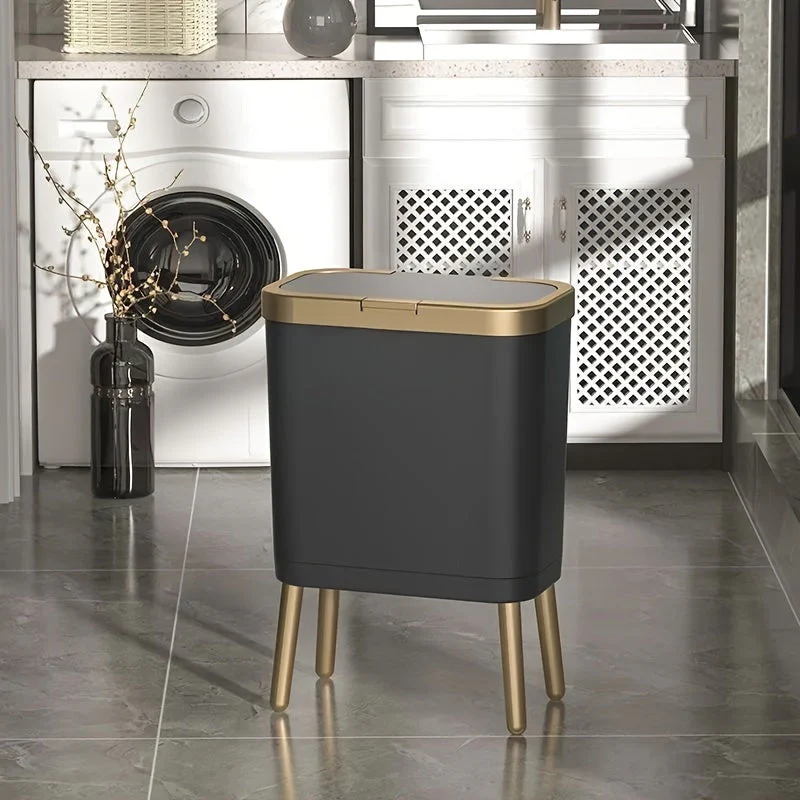 15L Slim Trash Can with Lid Odor Sealing Bathroom Kitchen Bin - Image 3