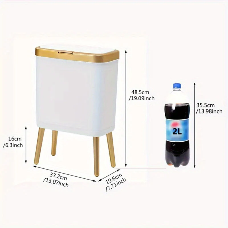 15L Slim Trash Can with Lid Odor Sealing Bathroom Kitchen Bin - Image 4