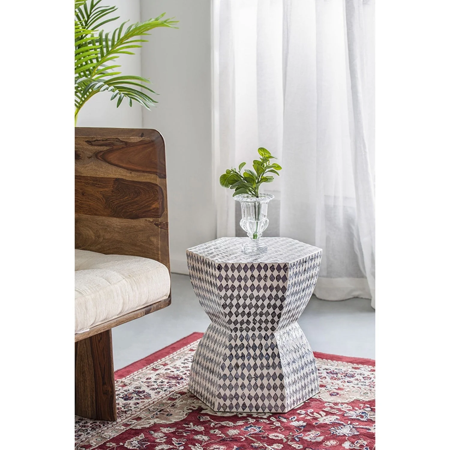 15x13x17' Hexagonal Garden Capiz Stool Accent Side Table - Image 13