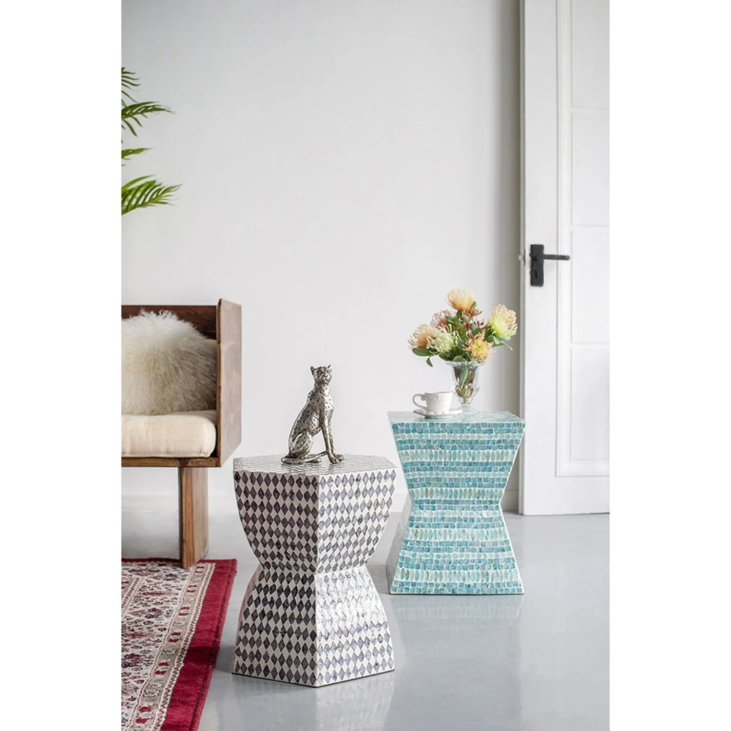 15x13x17' Hexagonal Garden Capiz Stool Accent Side Table - Image 15