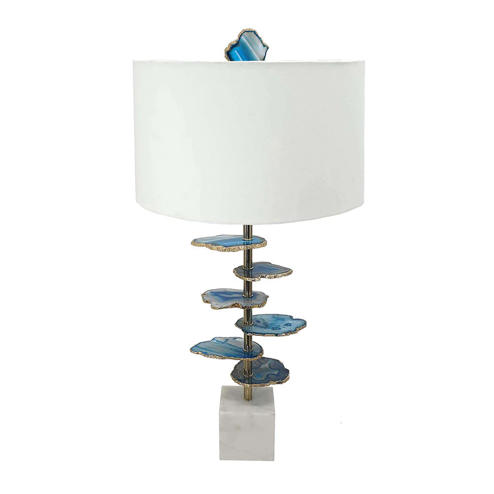 15x29.5 Blue and White Agate Slice Table Lamp with Marble Base - Image 2