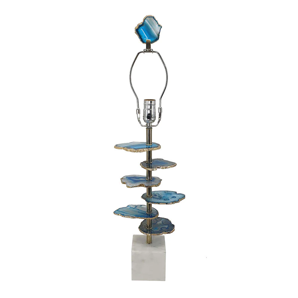 15x29.5 Blue and White Agate Slice Table Lamp with Marble Base - Image 3