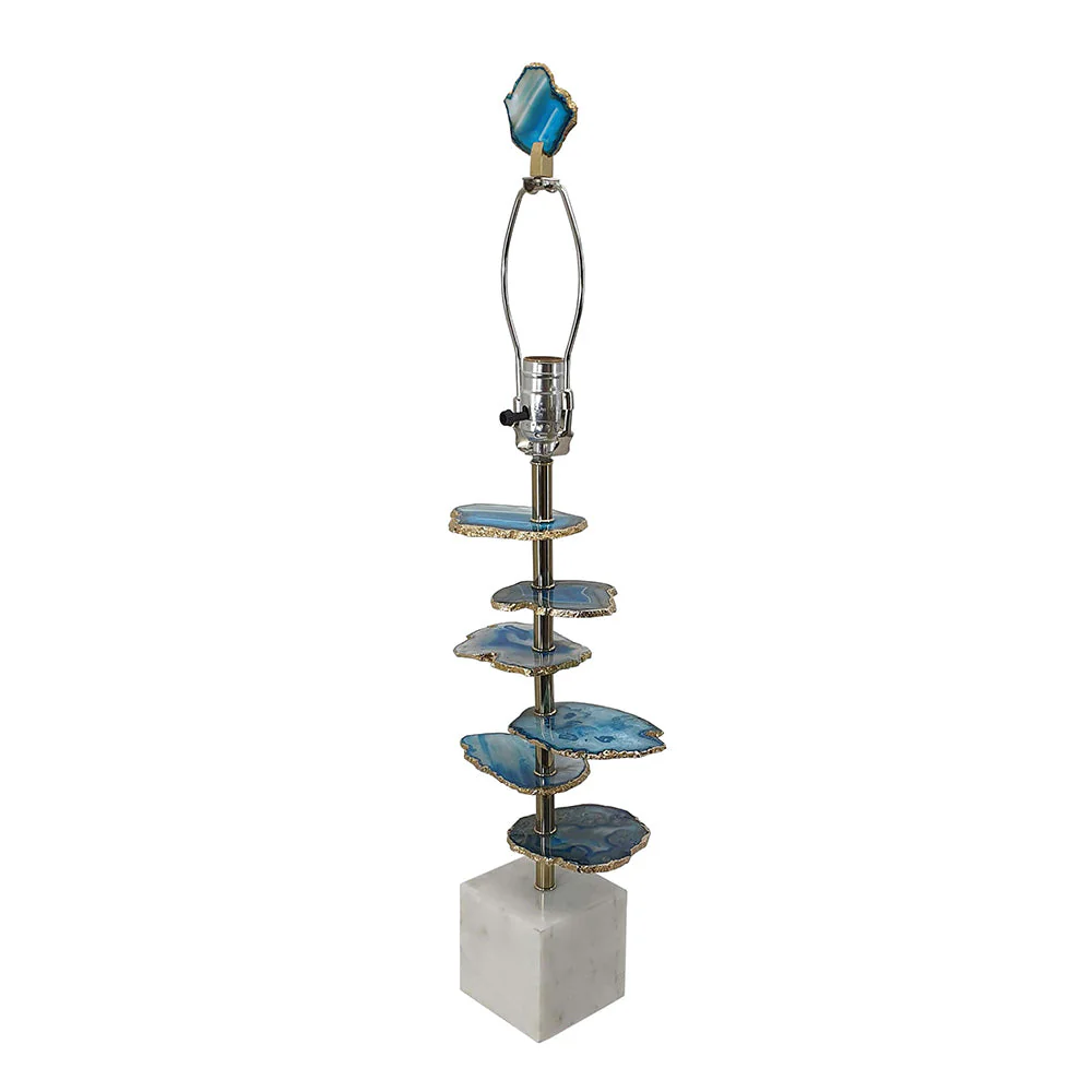 15x29.5 Blue and White Agate Slice Table Lamp with Marble Base - Image 4