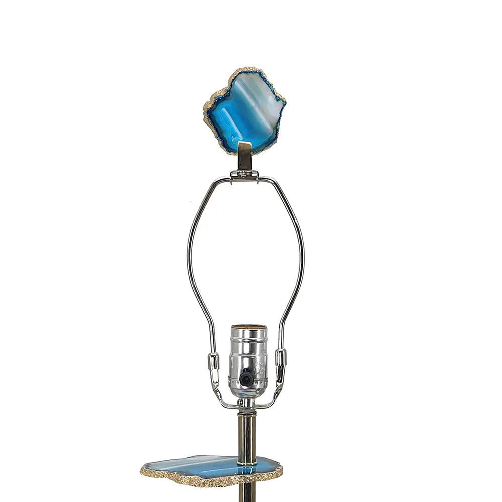 15x29.5 Blue and White Agate Slice Table Lamp with Marble Base - Image 6