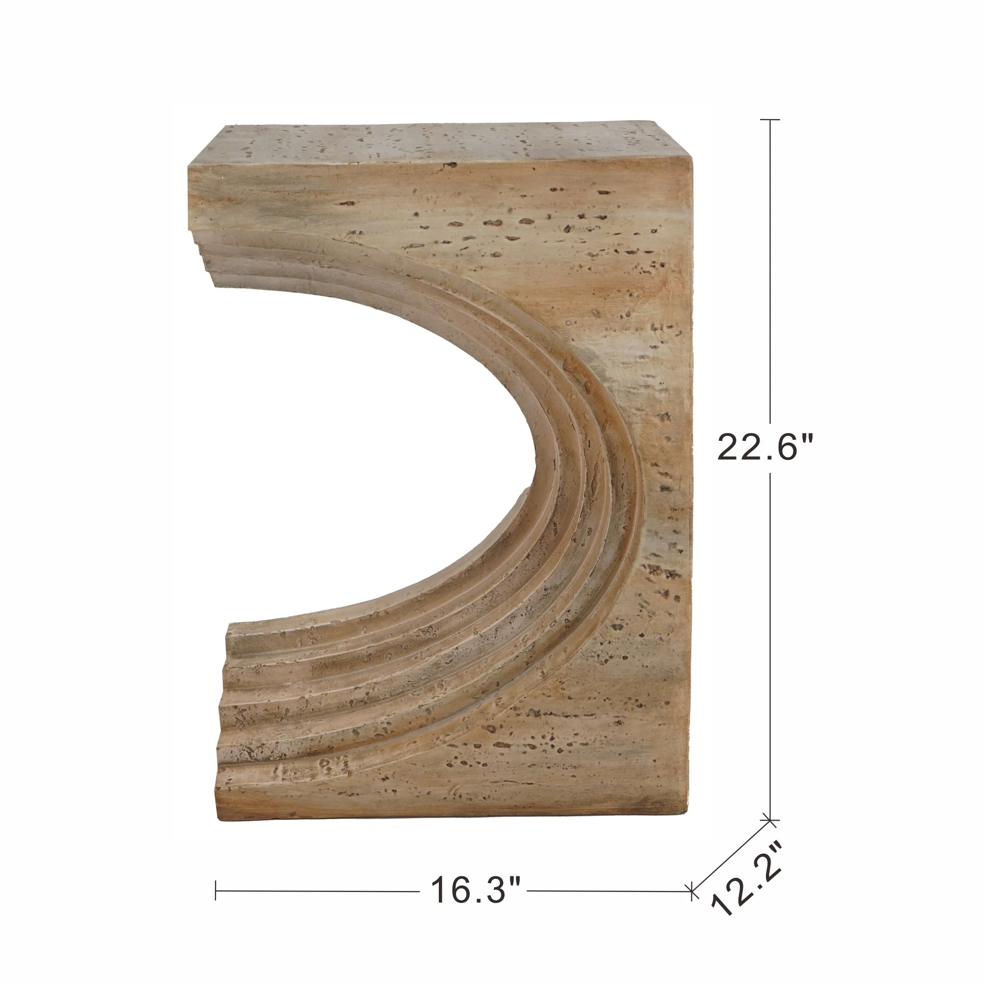 16.3x12.2x22.6 Modern Sculptural Arched Side Table with Faux Travertine Finish - Image 12